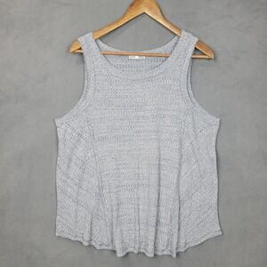 Dex Tank Top Women's X Gray Waffle Knit Round‎ Neck Wide Strap Pullover Running